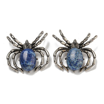 Natural Lapis Lazuli Pendants, Spider Charms, with Rack Plating Antique Silver Tone Brass Findings, Cadmium Free & Lead Free, 36x36x7.5mm, Hole: 3x5.5mm