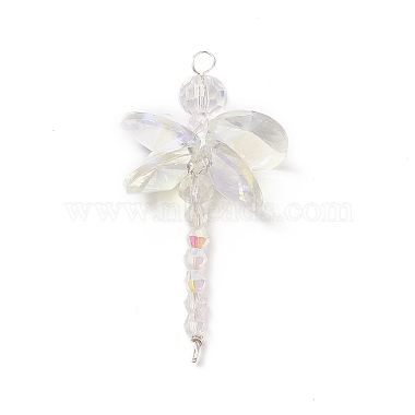 Silver Clear AB Dragonfly Brass+Glass Big Pendants