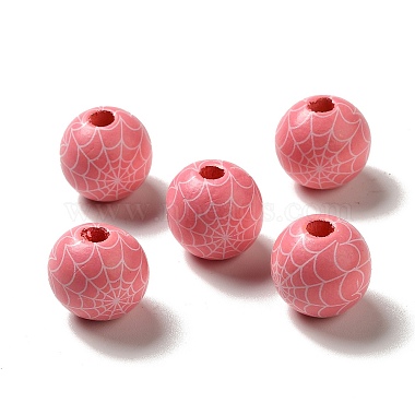 Halloween Printed Spider Webs Colored Wood European Beads(WOOD-K007-04A)-2