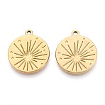 304 Stainless Steel Pendants, Flat Round with Sun Charm, Ion Plating(IP), Real 18K Gold Plated, 25.5x22x2mm, Hole: 2mm(STAS-T065-14G)