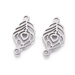 Tarnish Resistant 201 Stainless Steel Links, Manual Polishing, Peacock Feather, Stainless Steel Color, 22x11x1.50mm,Hole:1.8mm(X-STAS-F231-138P)