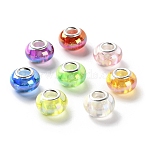 UV Plating Resin European Beads, Rondelle Large Hole Beads, with Platinum Tone Alloy Double Cores, Mixed Color, 13.5x9mm, Hole: 5mm(RESI-M001-03)
