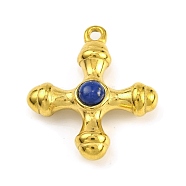 Natural Lapis Lazuli & 304 Stainless Steel Cross Pendants, Golden, 23x20x6mm, Hole: 1.6mm(STAS-H221-01G-06)