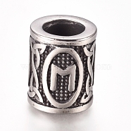 304 Stainless Steel European Beads, Large Hole Beads,  Column with Letter, Antique Silver, Letter.M, 13.5x10mm, Hole: 6mm(OPDL-G010-06AS-02M)