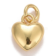 Rack Plating Real 18K Gold Plated Brass Pendants, with Jump Rings, Long-Lasting Plated, Lead Free & Cadmium Free, Heart, Real 18K Gold Plated, 9.5x7.5x3.5mm, Jump Ring: 4.6x0.8mm, 3mm Inner Diameter(KK-E275-12G)