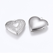 304 Stainless Steel Locket Pendants, Photo Frame Charms for Necklaces, Heart, Stainless Steel Color, 29x29x6.5mm, Hole: 2mm, Inner Size: 16.5x21.5mm(STAS-E144-020P)