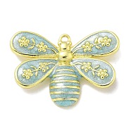 Rack Plating Brass Enamel Pendants, Long-Lasting Plated, Lead Free & Cadmium Free, Insect Charms, Real 18K Gold Plated, Cyan, 18x25.5x3.8mm, Hole: 1.5mm(KK-L224-040G-03)