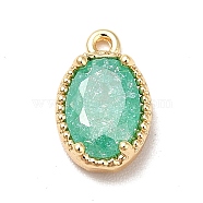 Glass Charms, with Real 18K Gold Plated Brass Findings, Faceted Oval, Medium Aquamarine, 10x6x3mm, Hole: 0.9mm(KK-M233-01G-D)