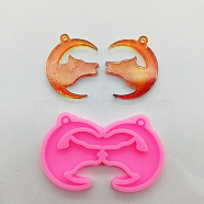 Moon with Wolf Head Pendant Silhouette Silicone Molds, Resin Casting Molds, for UV Resin & Epoxy Resin Jewelry Making, Hot Pink, 41x66x5mm, Hole: 2mm, Inner Diameter: 38x30mm(DIY-M034-16)