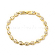 Clear Cubic Zirconia Teardrop Link Chain Bracelet, Rack Plating Brass Jewelry for Women, Cadmium Free & Lead Free, Real 18K Gold Plated, 6-7/8 inch(17.6cm)(BJEW-E073-03G)
