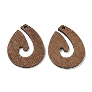 Walnut Wooden Pendants, Coconut Brown, Teardrop, 33.5x27x2.5mm, Hole: 2mm(FIND-B042-21I)