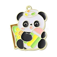 Zinc Alloy Pendant, with Enamel, Panda with Flower, Light Gold, Yellow, 32.5x25x1.5mm, Hole: 1.8mm(ENAM-Z009-03B-LG)