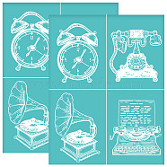 Self-Adhesive Silk Screen Printing Stencil, for Painting on Wood, DIY Decoration T-Shirt Fabric, Turquoise, Clock, 280x220mm(DIY-WH0338-178)