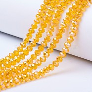 Electroplate Glass Beads Strands, AB Color Plated, Faceted, Rondelle, Orange, 4x3mm, Hole: 0.4mm, about 123~127pcs/strand, 16.5~16.9 inch(42~43cm)(EGLA-A034-T4mm-B01)