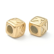 304 Stainless Steel European Beads, Large Hole Beads, Horizontal Hole, Cube with Letter, Golden, Letter.K, 8x8x8mm, Hole: 4mm(STAS-H145-01K-G)