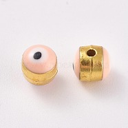 Alloy Enamel Beads, Evil Eye, Pink, 8x6~7mm, Hole: 1mm(ENAM-WH0047-14C-8mm)
