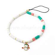 Handmade Polymer Clay Beaded Mobile Strap, for DIY Phone Case Decoration, with Brass Beads and Alloy Enamel Snowman Pendants, Braided Nylon Thread, White, 25cm(HJEW-JM00506)