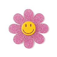 Acrylic Pendants, with Sequins, Flower with Smiling Face Charm , Camellia, 45x4.5mm, Hole: 1.5mm(MACR-C015-01)