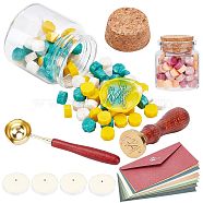 CRASPIRE DIY Wax Seal Stamp Kits, Including Sealing Wax Particles, Candle, Beech Wood Handle, Brass Spoon & Stamp Head, Paper Envelope, Mixed Color, Sealing Wax Particles: 0.9cm, 2 colors, 90pcs/color, 180pcs(DIY-CP0002-98)
