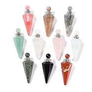 Natural & Synthetic Mixed Gemstone Faceted Cone Openable Perfume Bottle Big Pendants, with 304 Stainless Steel Findings, Stainless Steel Color, 49.5~51.5x18.5x18.5mm, Hole: 1.8mm(G-L524-18P)