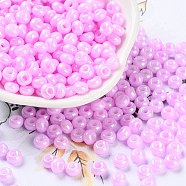 Glass Seed Beads, Opaque Colours Luster, Round, Violet, 5~5.5x3~3.5mm, Hole: 1.5~1.6mm, about 3488pcs/pound(SEED-L011-03A-01)