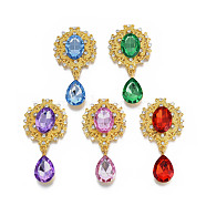 Alloy Flat Back Cabochons, with Acrylic Rhinestones, Oval and Teardrop, Golden, Faceted, Mixed Color, 58x29x6mm, Teardrop: 25x13x7mm(RB-S063-A-01)