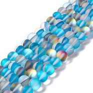 Synthetic Moonstone Beads Strands, Frosted, Round, Deep Sky Blue, 10mm, Hole: 1mm, about 38~40pcs/strand, 14.96''~15.16''(38~38.5cm)(G-E573-01C-22)