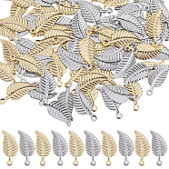 100Pcs 2 Colors 304 Stainless Steel Charms, Leaf, Golden & Stainless Steel Color, 14~14.x6x0.5mm, Hole: 0.8~1.2mm,  50pcs/color(STAS-SC0006-86)