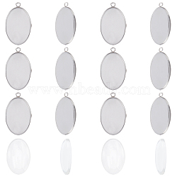 64Pcs DIY Oval Pendant Making Kits, Including 304 Stainless Steel Pendant Settings and Transparent Glass Cabochons, Stainless Steel Color, Tray: 30x20mm, 35x21x2mm, Hole: 2mm(STAS-UN0021-29P)
