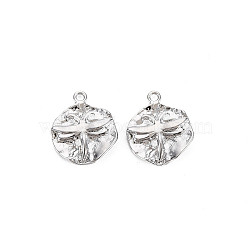 Brass Charms, Nickel Free, Twist Flat Round with Dragonfly, Real Platinum Plated, 14x11.5x2mm, Hole: 1.2mm(KK-S356-652-NF)