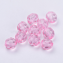 Transparent Acrylic Beads, Faceted, Round, Pink, 10x9.5mm, Hole: 1.8mm, about 990pcs/500g(TACR-Q257-10mm-V03)