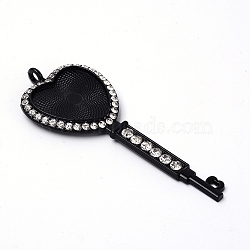 Zinc Alloy Big Pendants Crystal Rhinestone Cabochons Setting, Heart Key, Cadmium Free & Lead Free, Electrophoresis Black, Tray: 25x22.5mm, 85.5x33x7mm, Hole: 4mm(ALRI-WH00002-36EB)