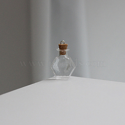 Miniature Hexagon Glass Bottles, with Cork Stoppers, Empty Wishing Bottles, for Dollhouse Accessories, Jewelry Making, Clear, 20x25mm(MIMO-PW0001-040I)