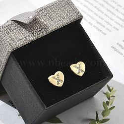 Rack Plating Brass Micro Pave Clear Cubic Zirconia Stud Earrings, Heart, Letter X, 8.5x9.5mm(EJEW-K299-01G-X)