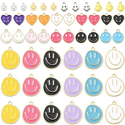 80Pcs 20 Styles Alloy Enamel Charms, Cadmium Free & Lead Free, Smiling Face, Light Gold, Mixed Color, 8~24.5x6~20x1~1.5mm, Hole: 1.2~2mm, 4pcs/style (ENAM-YW0006-69)
