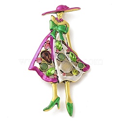 Fashion Lady Alloy Rhinestone Brooches, Enamel Pins for Clothes, Medium Violet Red, 80x42x4mm(JEWB-Z024-01AG)