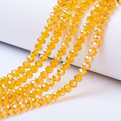 Electroplate Glass Beads Strands, AB Color Plated, Faceted, Rondelle, Orange, 4x3mm, Hole: 0.4mm, about 123~127pcs/strand, 16.5~16.9 inch(42~43cm)(EGLA-A034-T4mm-B01)