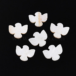 Natural Freshwater Shell Carved Beads, Bird, Seashell Color, 14~16x18.5~19x3~4mm, Hole: 0.9~1mm(SHEL-N036-12)