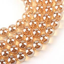 Electroplate Glass Beads Strands, Rainbow Plated, Round, Sandy Brown, 4x4.5mm, Hole: 1mm, about 200pcs/strand, 30.7 inch(EGLA-Q062-4mm-A12)