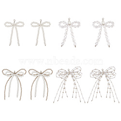 8Pcs 4 Styles Bowknot Glass Pearl & Plastic Shoes Charms, with Alloy Lobster Claw Clasps, Shoe Decoration, Mixed Color, 95~140mm, 2pcs/style(HJEW-GO00089)