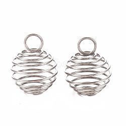 304 Stainless Steel Wire Pendants, Spiral Bead Cage Pendants, Round, Stainless Steel Color, 15~16x14mm, Hole: 4~5mm(X-STAS-ZX013-22-14mm-P)