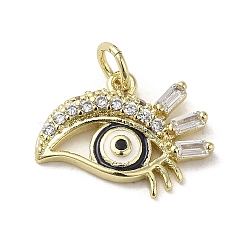 Brass Micro Pave Cubic Zirconia Pendants, with Glass and Enamel, with Jump Ring, Real 18K Gold Plated, Eye, Clear, 12.5x16.5x2.5mm, Hole: 3mm(KK-E092-11G-01)
