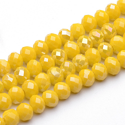 Electroplate Glass Faceted Rondelle Bead Strands, AB Color Plated, Gold, 10x7mm, Hole: 1mm, about 72pcs/strand, 19.8 inch(EGLA-Q053-10mm-03)