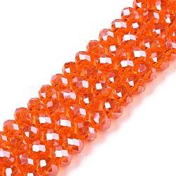 Electroplate Glass Beads Strands, Pearl Luster Plated, Faceted, Rondelle, Coral, 8x6mm, Hole: 1mm, about 64~65pcs/strand, 40~41cm(EGLA-A044-T8mm-A25)