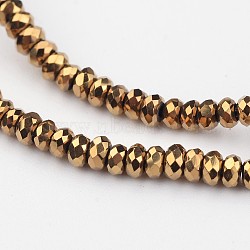 Electroplate Glass Beads Strands, Faceted Rondelle, Golden Plated, 3x2mm, Hole: 1mm, about 170pcs/strand, 15 inch(EGLA-P018-2mm-F01)