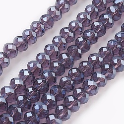 Electroplate Glass Beads Strands, Pearl Luster Plated, Faceted, Rondelle, DarkSlate Blue, 6x4~5mm, Hole: 0.8~1mm, about 85~88pcs/strand, 16.1~16.5 inch(41~42cm)(GLAA-K027-PL-A05)