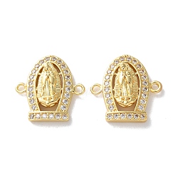 Rack Plating Brass Clear Cubic Zirconia Virgin Mary Connector Charms, Long-Lasting Plated, Lead Free & Cadmium Free, Real 18K Gold Plated, 19x19x4.5mm, Hole: 1.7mm(KK-C084-36A-G)