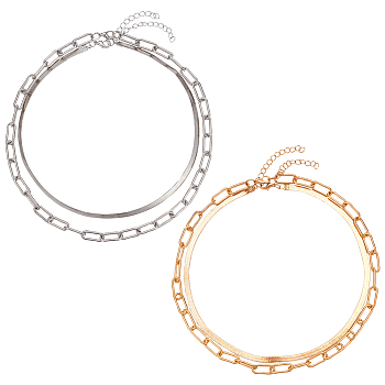 ANATTASOUL 4Pcs 4 Style Alloy Paperclip & Herringbone Chain Necklaces Set, Stackable Necklaces for Women, Platinum & Golden, 15.20~17.36 inch(38.6~44.1cm), 1Pc/style