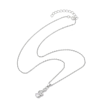 Brass Micro Pave Cubic Zirconia Musical Note Pendant Necklace, 304 Stainless Steel Cable Chains Necklaces, Stainless Steel Color, 20.39 inch(51.8cm)
