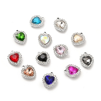 Alloy Glass Pendants, Crystal Rhinestone Heart Charm, Platinum, Mixed Color, 19x16x5.8mm, Hole: 2mm
